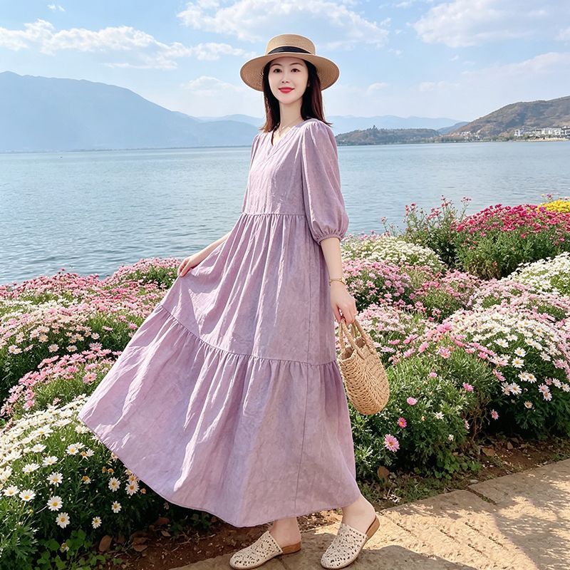 夏季新款2026棉绸长裙子