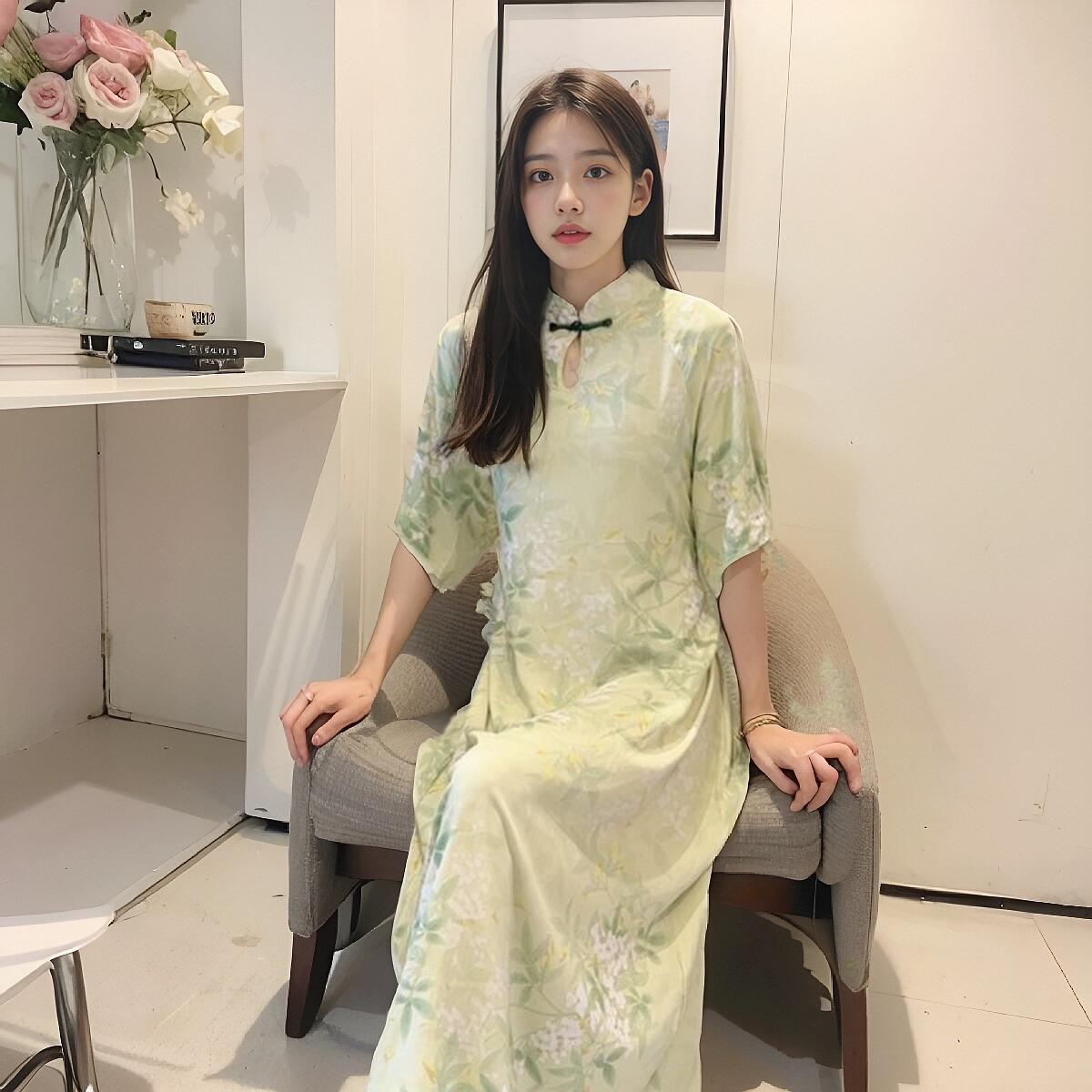 棉绸连衣裙女夏日收腰薄