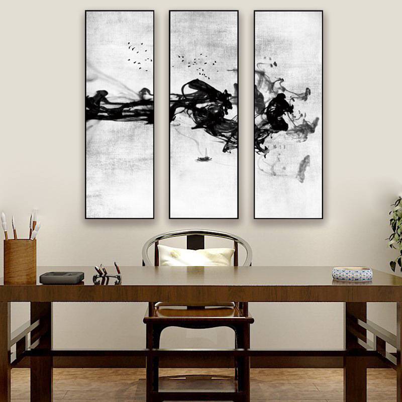 竖版水墨装饰画 新中式玄关壁画 抽象圆形茶室 书房挂画厂家直销图片