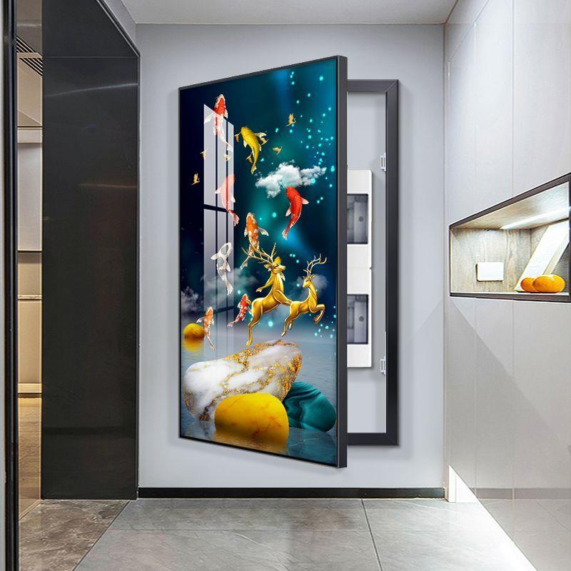 大尺寸电表箱装饰画入户遮挡电闸箱免打孔玄关挂画轻奢配电箱竖版