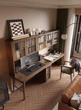 J*实书CT-SXBL木双书桌柜一体家用原木长人台条桌工作书房靠墙办