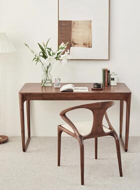 轻奢厅创意餐设计休闲扶手茶椅式新中木餐椅胡桃木79357靠背实主