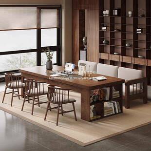 去客厅化实桌木654书桌一体写字商务办公桌工作台学习大桌书书房