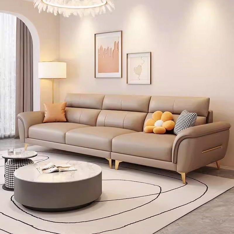 猫抓皮油沙无品牌/发用现代排简约小户型家客厅奶风直三人位网红