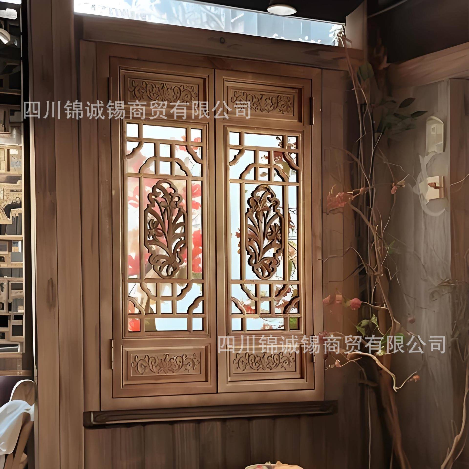 木雕仿古式窗实木格镂空雕刻花窗门新花中庭院装饰XPV窗户