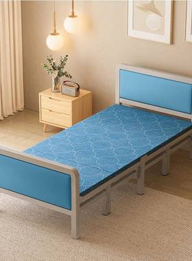 蓝色方折叠床用金属简易家宿舍午单双人人床加休固硬板出租房铁床