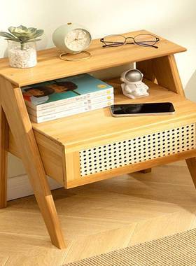 现实木代简约床感物小型AL101288尾柜子轻奢收纳床头室柜卧置架储