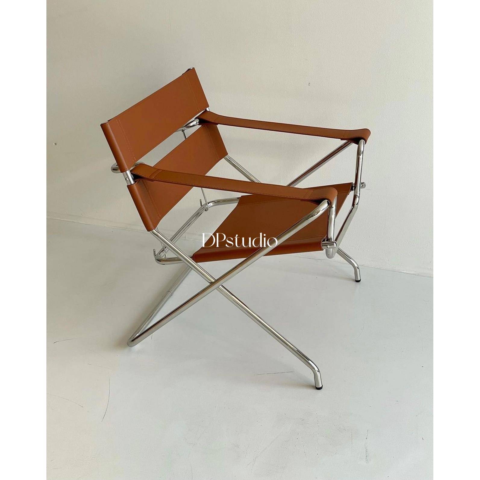 7vintage中古瓦收西里折叠椅不锈可钢休闲椅子纳马F767JHS6鞍皮沙