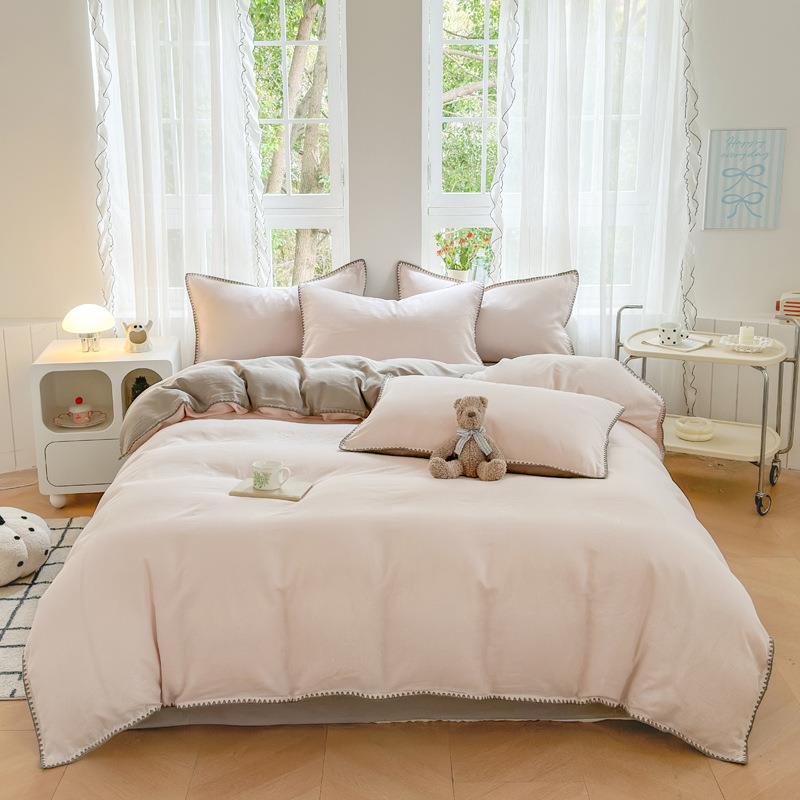 2床250新款SCS0220类全棉双层纱纯色贝壳绣系列三四A件套上用品