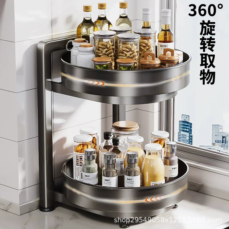 厨房旋转调料品多层置物架多功能调味瓶台面油盐酱醋托盘收纳架子