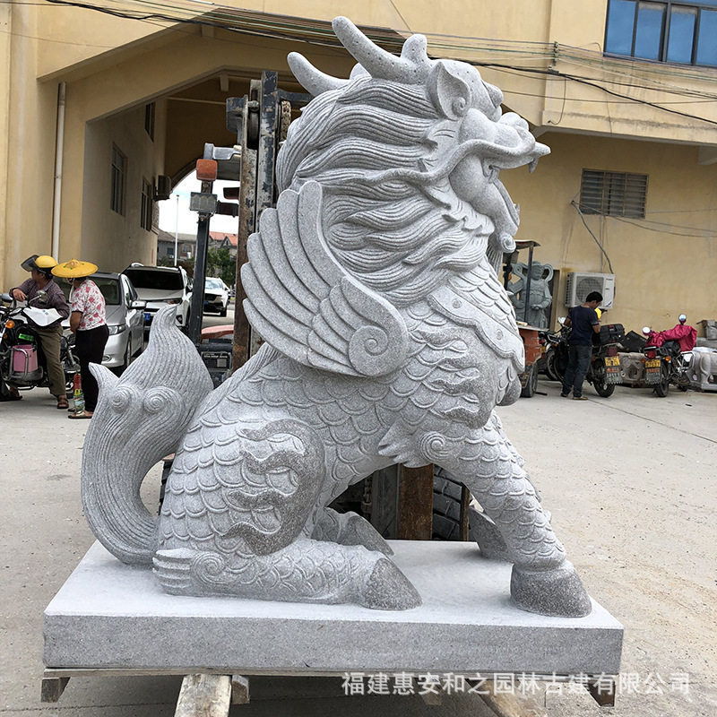 福建石雕麒麟一对 青石瑞兽动物雕塑 多种款式形象生动