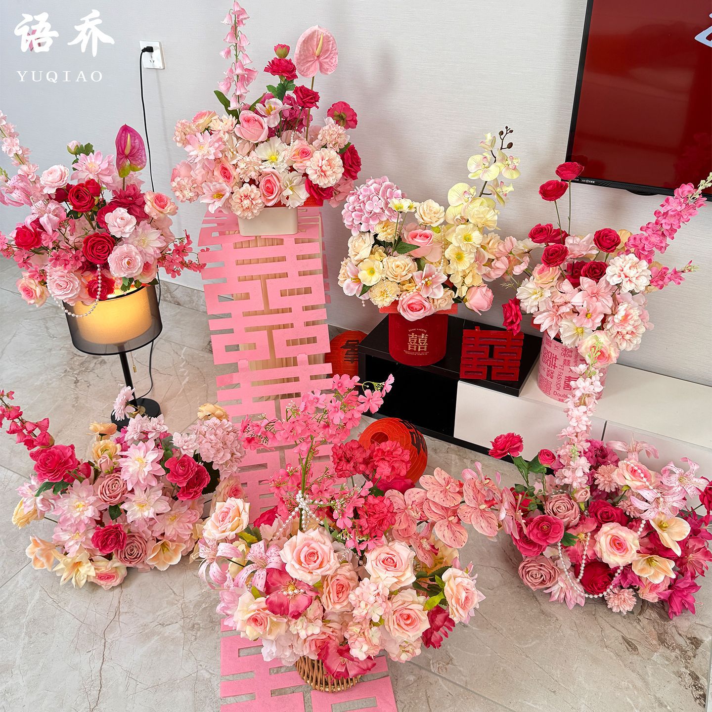 结婚浪漫婚礼布置花艺客厅卧室床头仿真花婚房用品花束装饰摆件