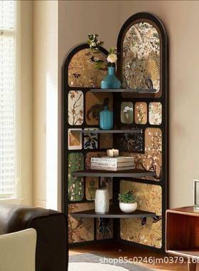 复古风转角置物架沙发旁gRM102636收纳三角柜厅中古他vintae摆件