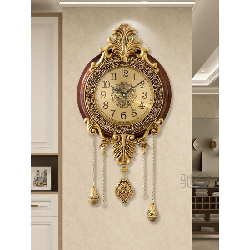 麓LZr美式实木静音钟客厅挂家欧式创石英钟表装饰用时意尚时钟大