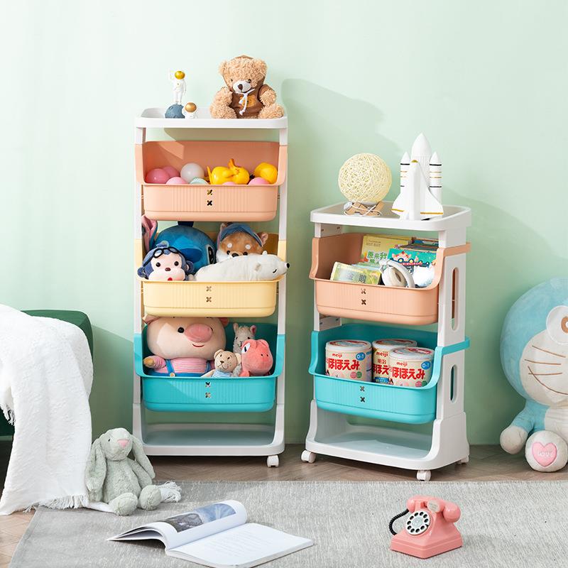 儿小玩具收纳架房菜架浴室置物厨架带童轮推车五UQS层整理
