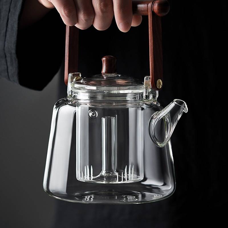 实木玻璃煮茶壶电陶炉提梁烧水壶大号双内胆茶具两用蒸煮茶器