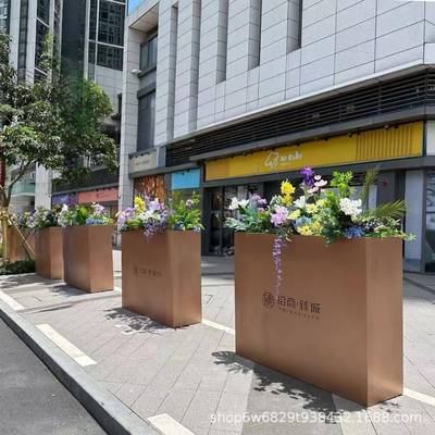 户外不花锈钢花箱铁艺组合电镀1花坛售业楼长部器商街方形花槽花
