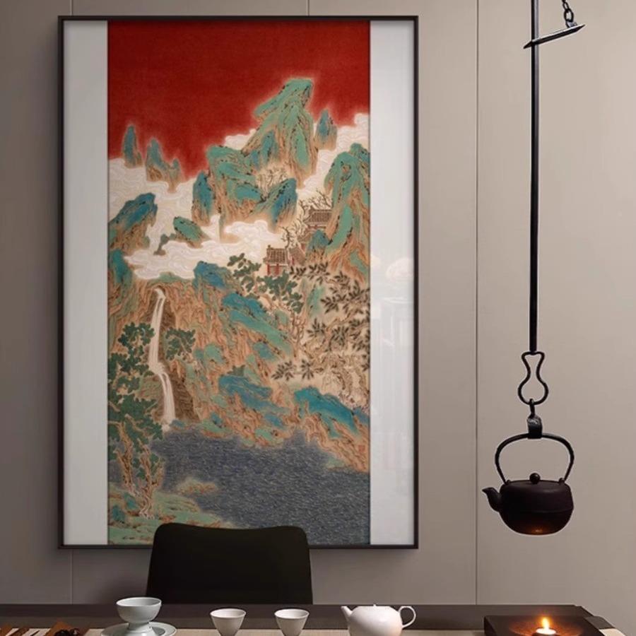 新中式大幅红酒色MKA画山水组合装饰画别墅店客室厅茶挂民宿餐厅图片