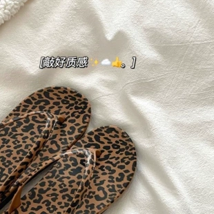 小豹紋古著辣妹風ins人字拖女夏季 外穿透氣厚底沙灘涼拖鞋