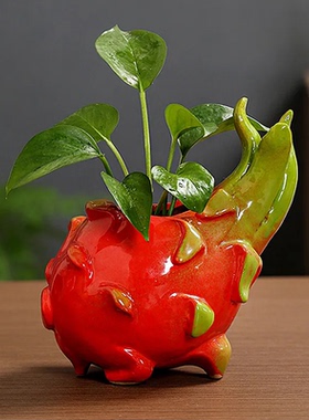 火龙果创意花瓶红红火火桌面装饰