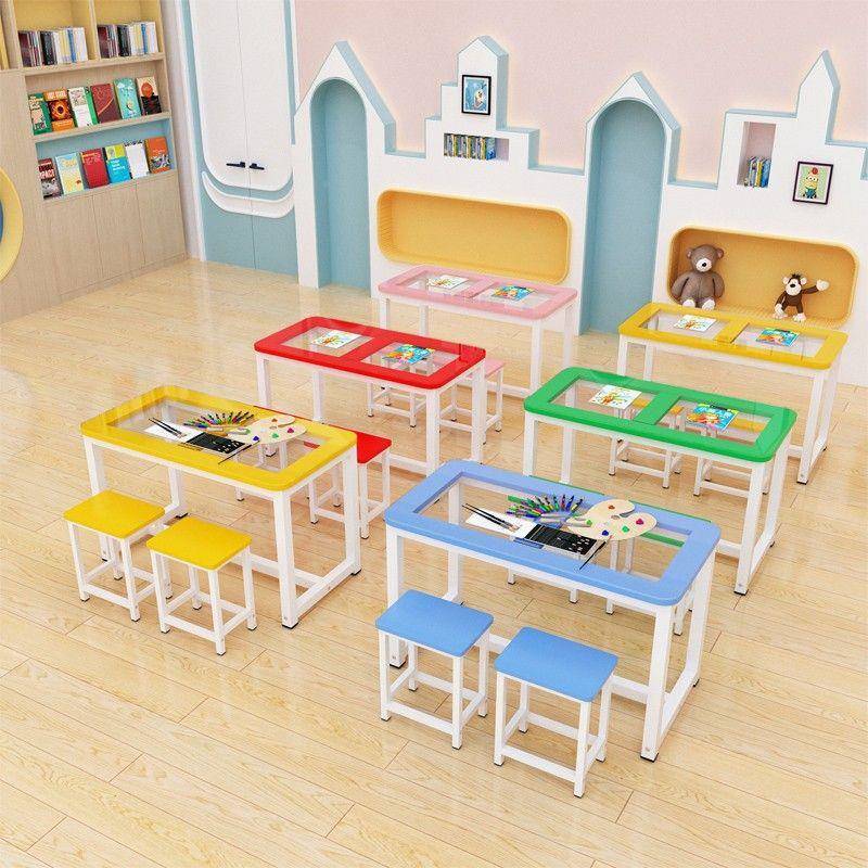 幼儿园室小学课生双层组手工CD598659美术绘画桌圆角钢化玻璃桌画