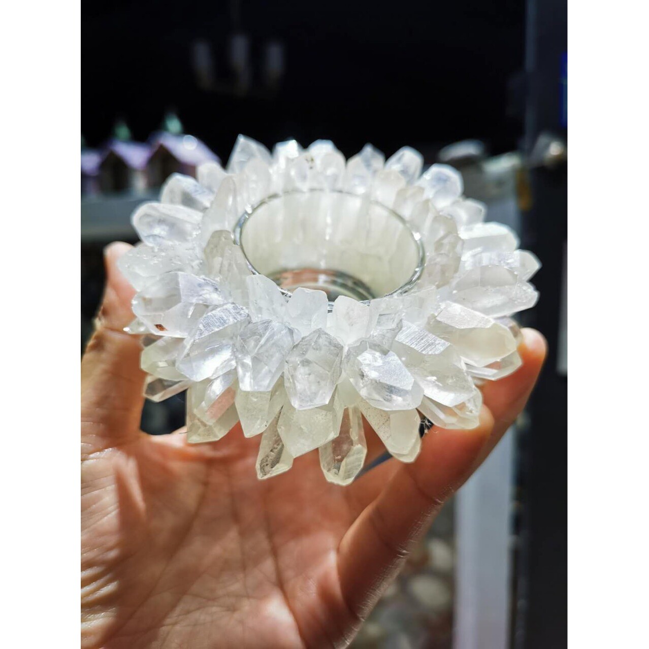 天然白水晶晶柱手工原矿烛台白水晶碎石烛台外贸热销款工厂直销