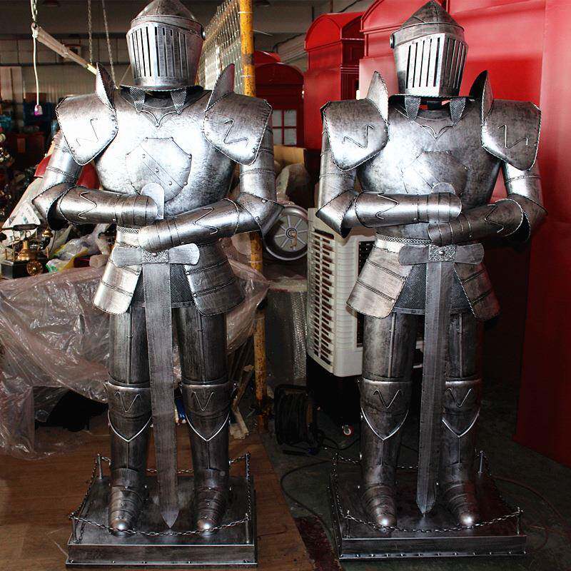 模复古铁艺盔甲人摆件武士铠甲骑士型酒吧家居装勇饰NBK品士模型