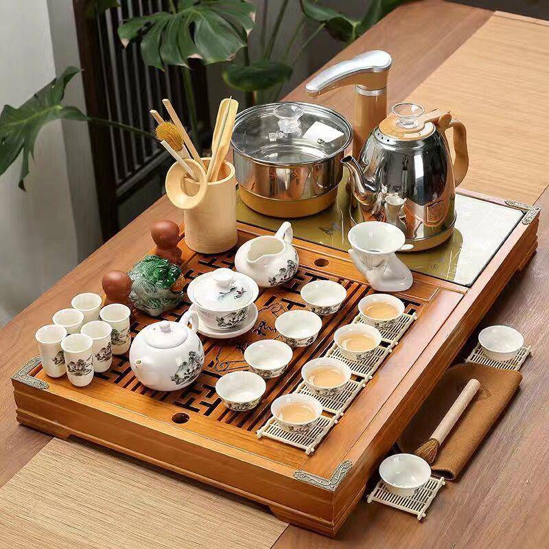 家用茶体盘套装带电动茶炉陶默认项瓷紫砂玻璃茶具整套实木自一式