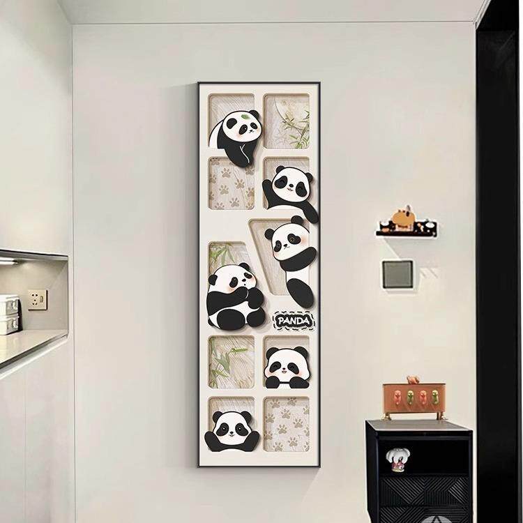 熊猫推拉式隐式藏全遮身镜挂画TCD隐形穿衣镜装饰画玄关带镜子可