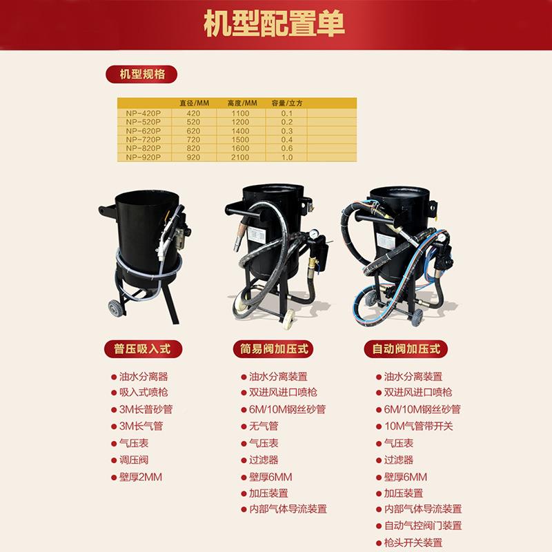 喷砂机小设型钢构除锈翻新移高420520压喷砂罐结动开放式水打沙备