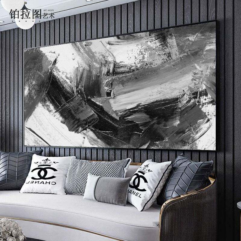 床巨幅客厅装画黑BLT-225饰白抽象艺术横幅头挂画样办板间酒店公