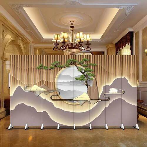 室新中式屏风隔断客厅办公酒店入门遮动挡折移叠饭店包间AGY复古