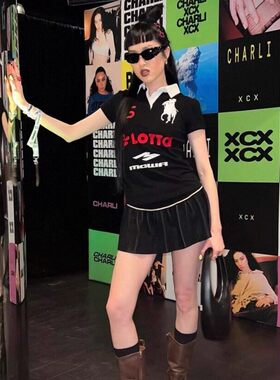 Mowalola ATL 天使战马刺绣修身Polo衫短袖T恤tee opium 马丁同款