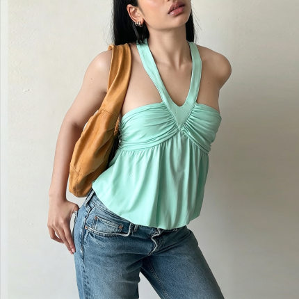 欧美女装2026夏季新款ins辣妹一字肩挂脖裹胸露背纯欲背心上衣女