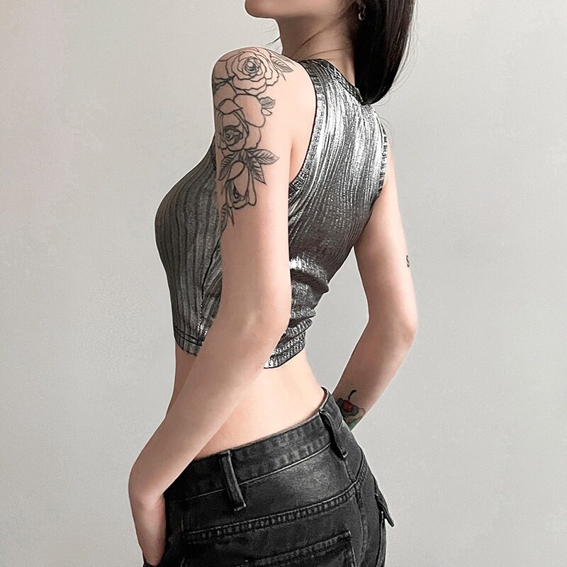 欧美风竖条纹收腰吊带背心