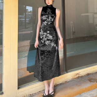 时尚 包臀修身 潮流女装 圆领无袖 旗袍连衣裙 新款 欧美2025夏季