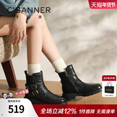 单靴百搭时尚 千百度厚底英伦风马丁靴女款 系带松糕冬季 加绒短靴女