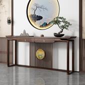 新中式 玄关桌条案入户中堂靠墙客厅供桌轻奢案几乌金木实木玄关柜