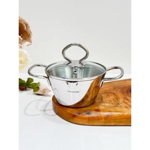 Chockmen 18/10不锈钢高颜值双耳迷你奶锅三层覆合钢食品补充锅