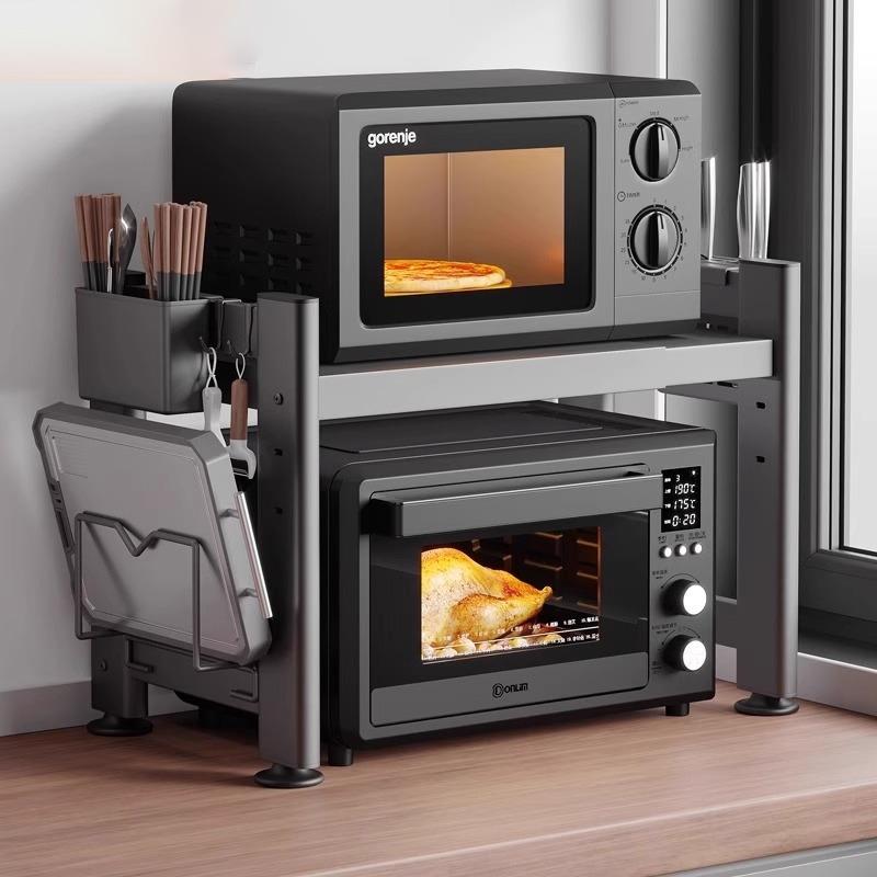 厨房微波炉置物架可伸缩家用双层烤箱架子台面桌面电饭锅收纳层架