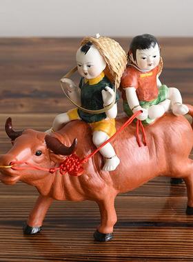 牧童骑牛景德镇陶瓷工艺品现代家居装饰品客厅电视酒柜风水摆件