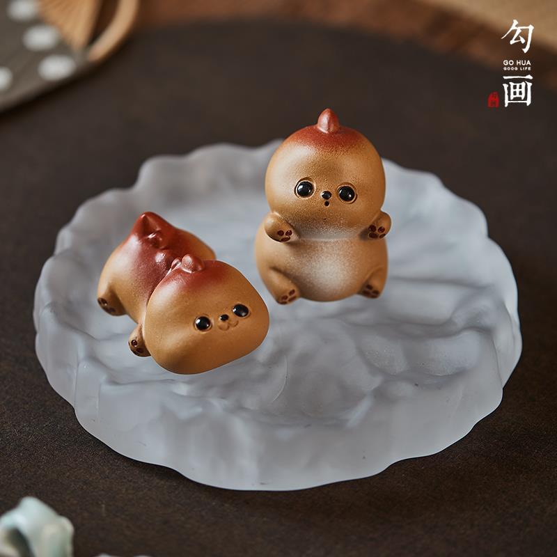 勾画紫砂茶盘茶宠摆件精品手工奶龙功夫茶茶道茶玩茶桌泡泡龙饰品