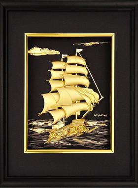 金箔画一帆风顺帆船轻奢办公室装饰摆件玄关高档商务活动开业礼物