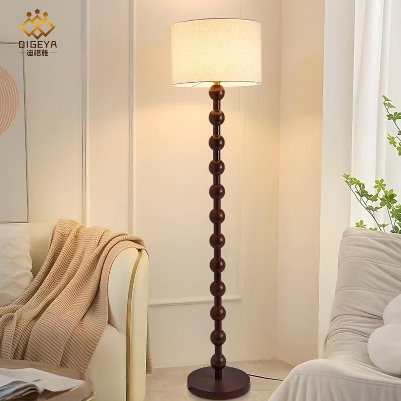迪格雅中古风客厅沙发旁落地灯美式复古胡桃木氛围感卧室床头灯具