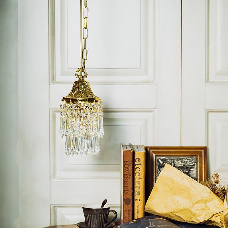 美式复古风铃黄冠水晶吊灯法式床头灯设计师餐厅民宿酒吧个性灯