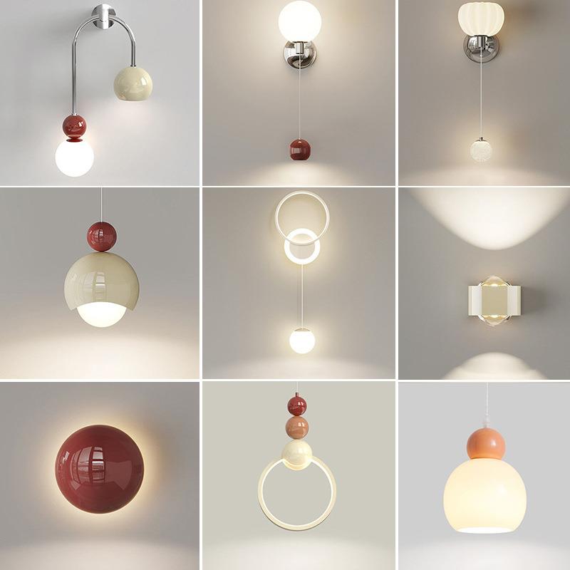 奶油风床头壁灯卧室2023新款现代简约设计师北欧背景墙壁吊线灯