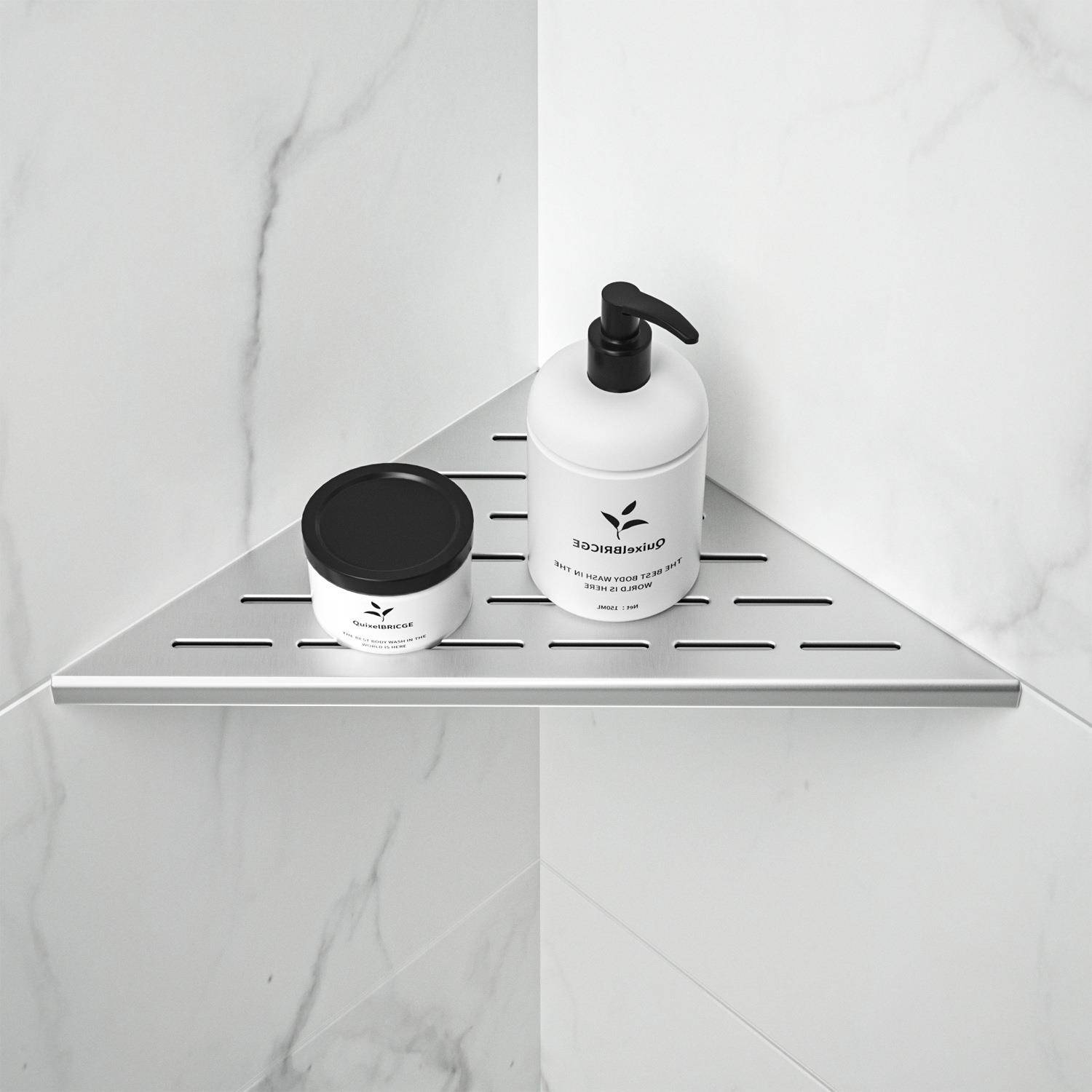 2件装304不锈钢置物架角架浴室墙角收纳嵌入式安装无需打孔跨境