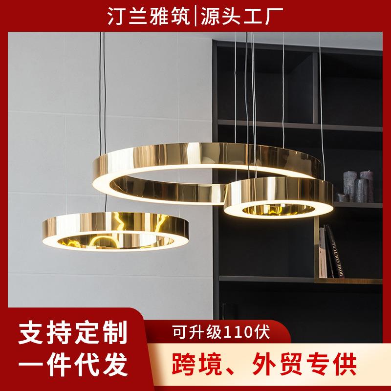 后现代轻奢led金色圆环吊灯北欧简约大气办公室客厅餐厅圆圈灯具