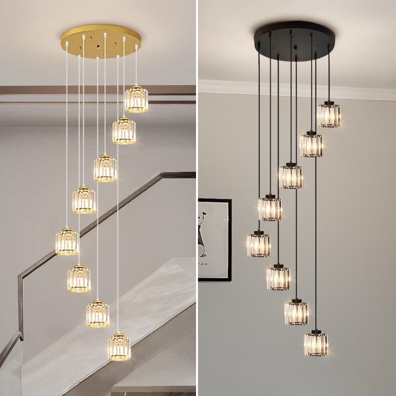 现代简约楼梯吊灯长吊灯复式楼中楼旋转金色网红水晶轻奢长线灯具