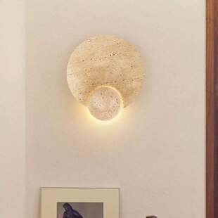 意式高级感卧室床头黑洞石壁灯设计师客厅背景墙侘寂风黄洞石灯具